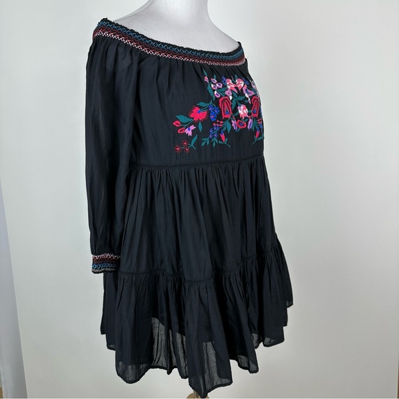 Free People Sunbeams Embroidered Off The Shoulder Boho Mini Dress Size XS - Picture 5 of 14